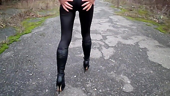 Foot Fetish And Tight Leggings With Heels